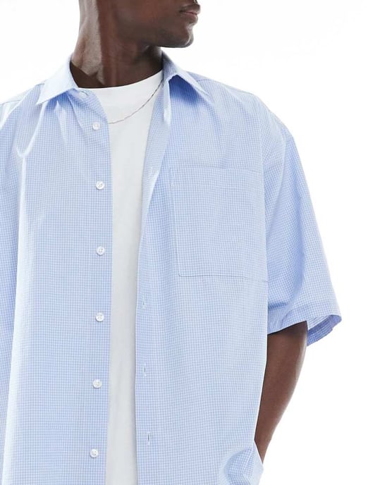 ASOS DESIGN boxy oversized skjorta i blå rutmönster - Image 4