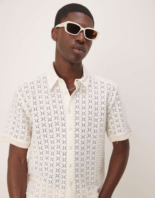 ASOS DESIGN boxig virkad skjorta i vit - Image 1