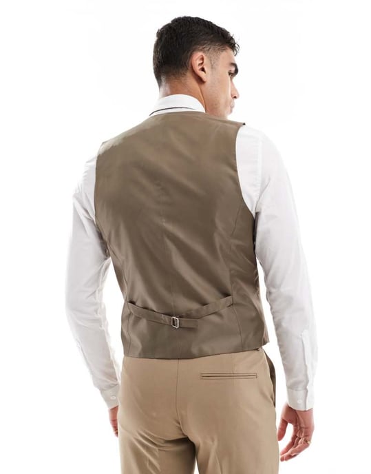 ASOS DESIGN slim suit waistcoat in dark stone - Image 2