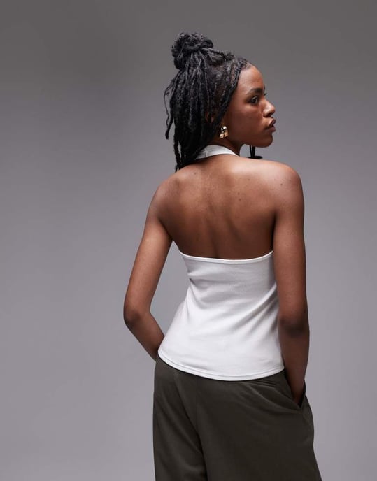 Topshop rib halter top in white - Image 3