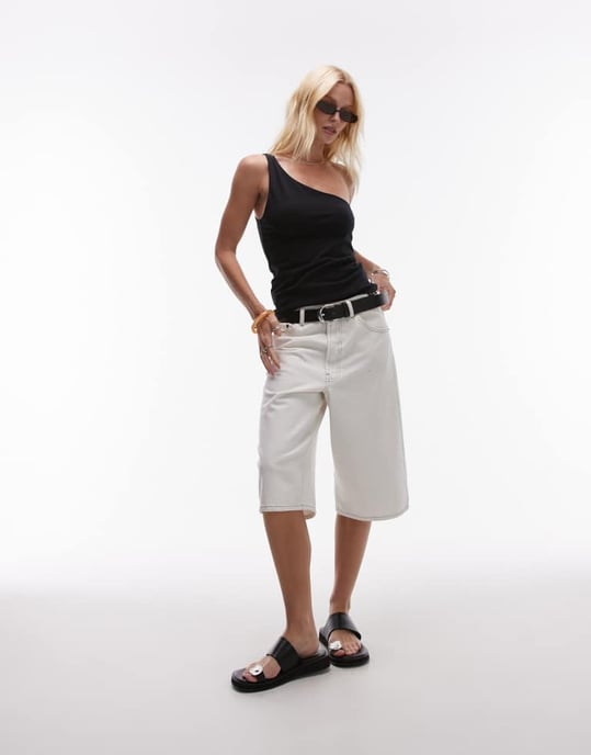 Topshop premium one shoulder top in black - Image 2