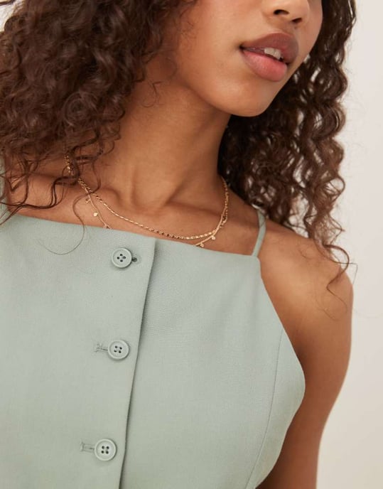 Abercrombie & Fitch square neck strappy detail longline top in green - Image 3