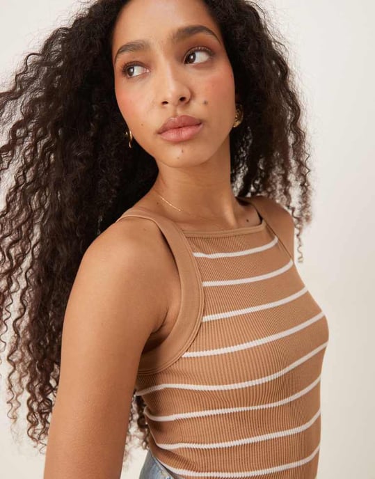 ASOS DESIGN seamless sculpting square neck top in camel stripe - Image 2