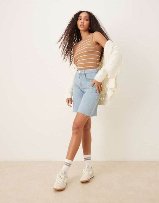 ASOS DESIGN seamless sculpting square neck top in camel stripe - Image 3