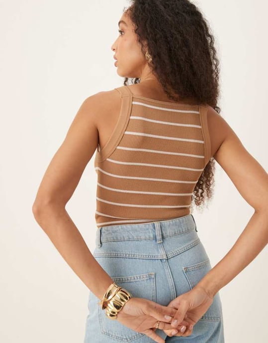 ASOS DESIGN seamless sculpting square neck top in camel stripe - Image 4