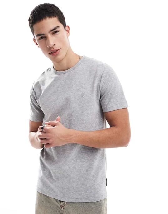 French Connection micro ottoman t-shirt in light grey melange - Image 3