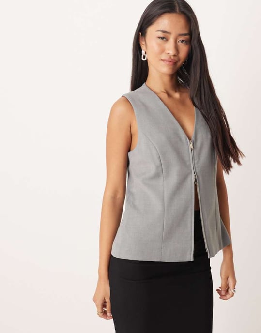 Abercrombie & Fitch zip detail waistcoat in dark grey - Image 1