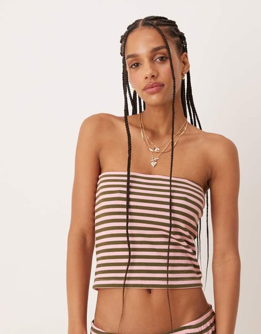 ASOS DESIGN stripe co-ord bandeau in green and pink stripe - Image 1