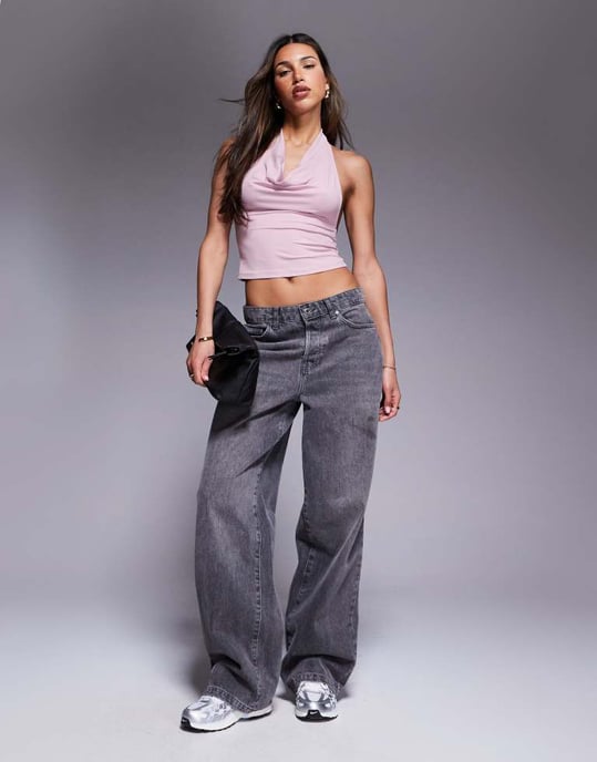 ASOS DESIGN höghalserad halterneck topp med draperad hals i rosa - Image 3