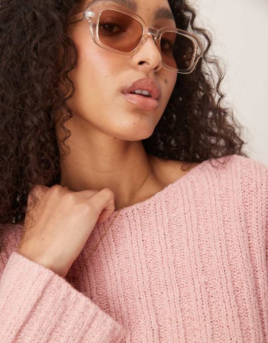 ASOS DESIGN knitted slash neck textured rib jumper in pink - Image 2