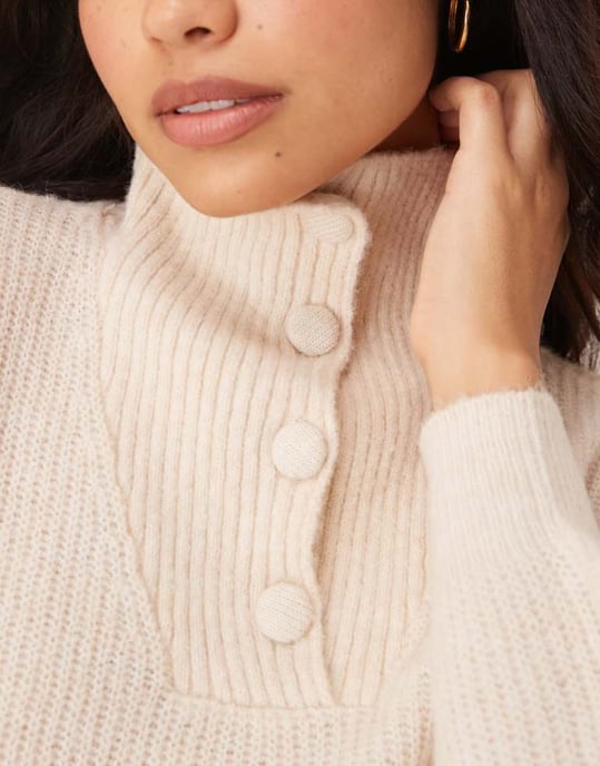 JDY button detail high neck knitted jumper in stone - Image 2