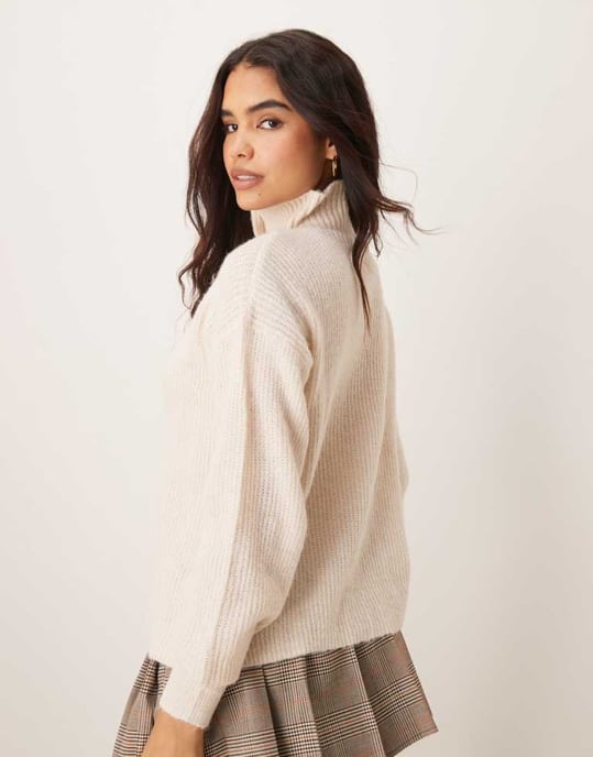JDY button detail high neck knitted jumper in stone - Image 4