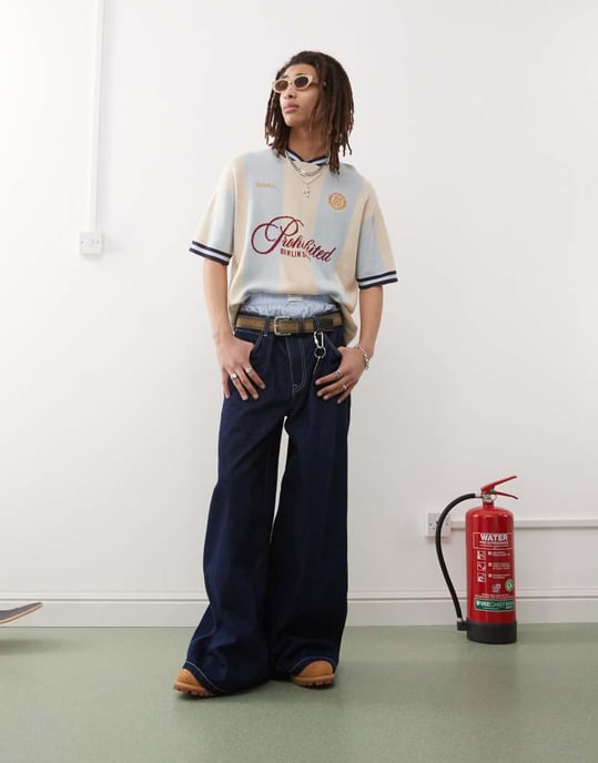 Prohibited knitted short sleeve jumper in blue - Image 2