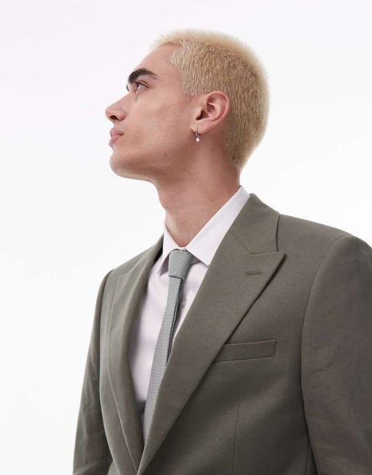 Topman single breasted linen blend blazer in khaki - Image 3