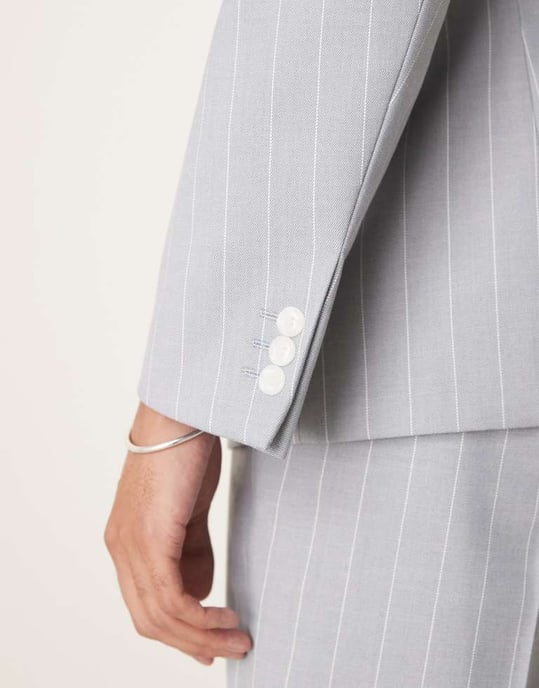 ASOS DESIGN slim suit jacket with linen in blue pinstripe - Image 3
