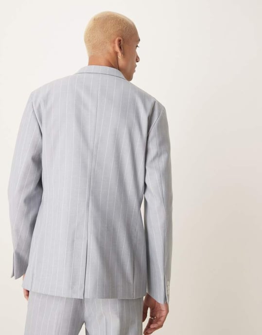 ASOS DESIGN slim suit jacket with linen in blue pinstripe - Image 4