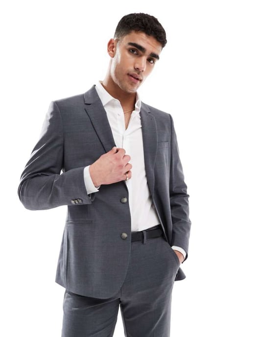 ASOS DESIGN washable slim suit jacket with lightweight worsted wool in charcoal - Image 1