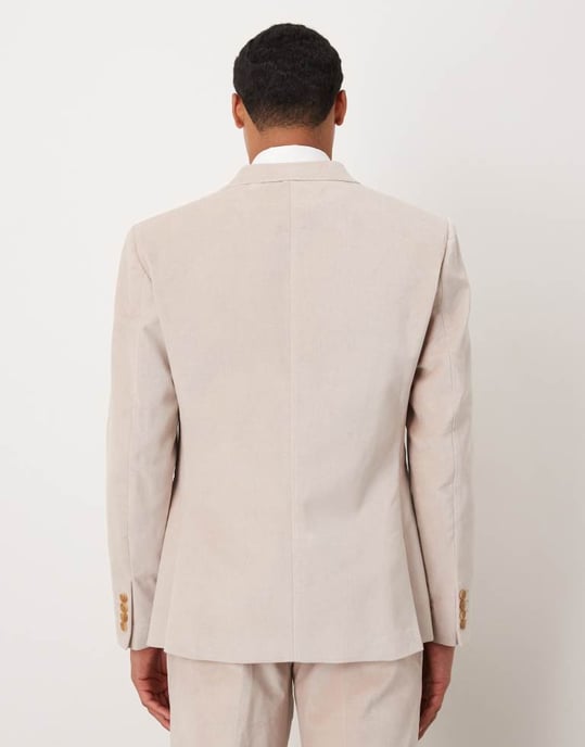 ASOS DESIGN slim double breasted suit jacket in stone lightweight cotton velvet - STONE - Image 3