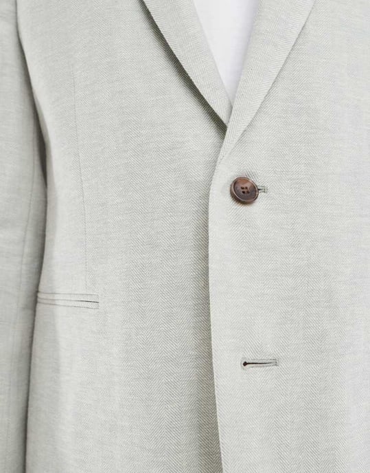 ASOS DESIGN slim suit jacket with linen in light green herringbone - Image 3