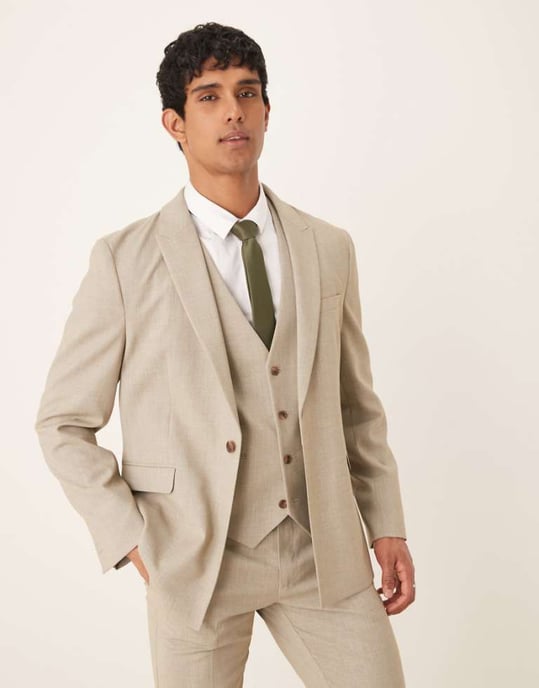 ASOS DESIGN slim suit jacket in light grey melange texture - Image 1