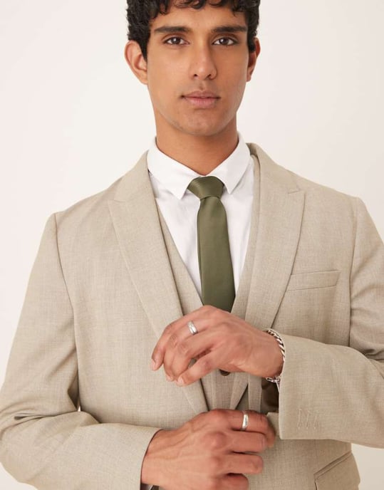 ASOS DESIGN slim suit jacket in light grey melange texture - Image 3