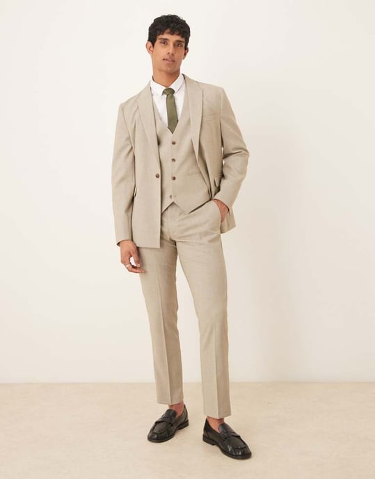 ASOS DESIGN slim suit jacket in light grey melange texture - Image 4