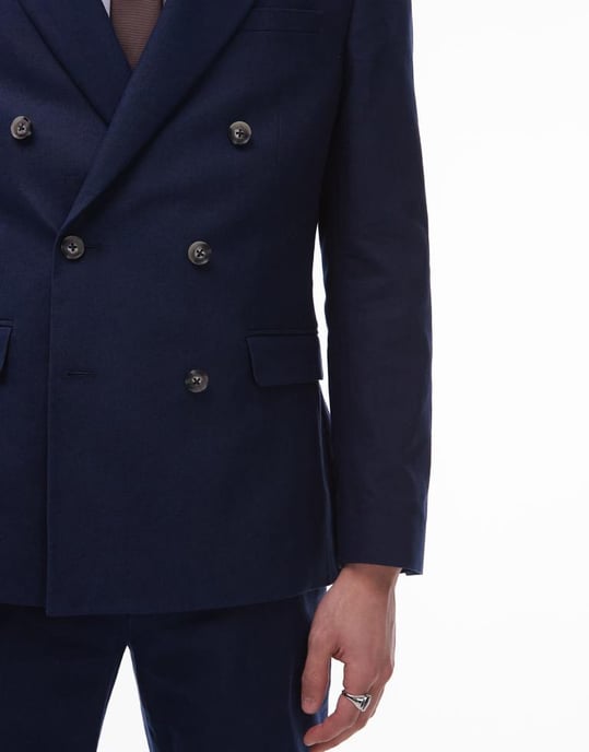 Topman double breasted linen blend blazer in navy - Image 3