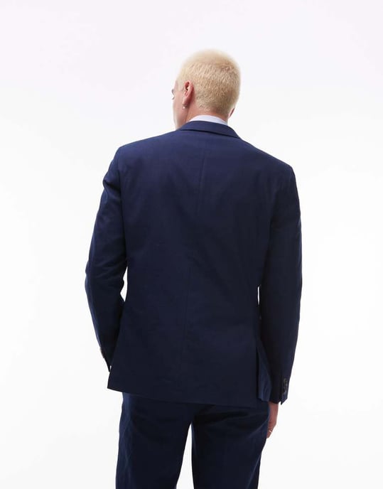 Topman double breasted linen blend blazer in navy - Image 4
