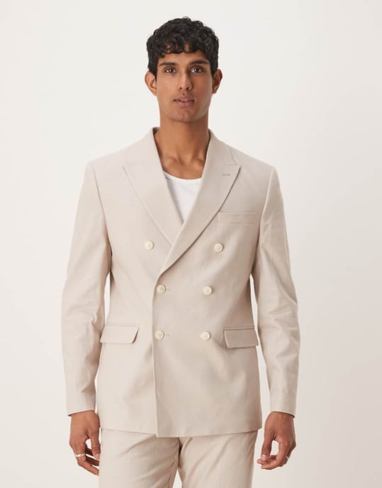 ASOS DESIGN linen blend regular suit jacket in stone - Image 1