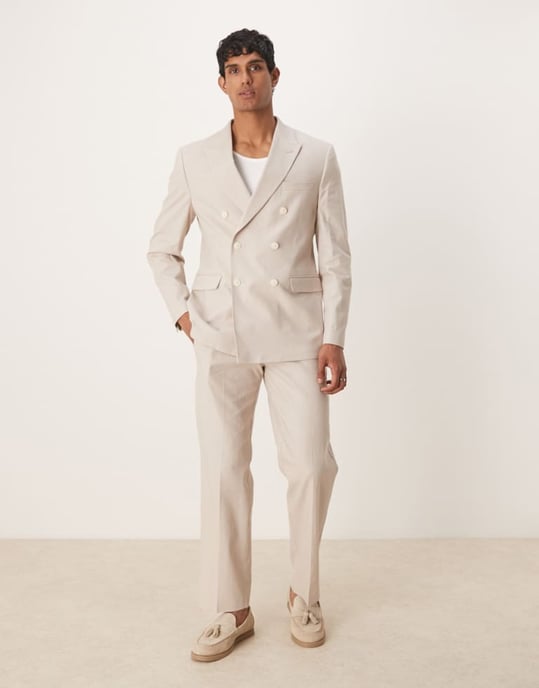 ASOS DESIGN linen blend regular suit jacket in stone - Image 2