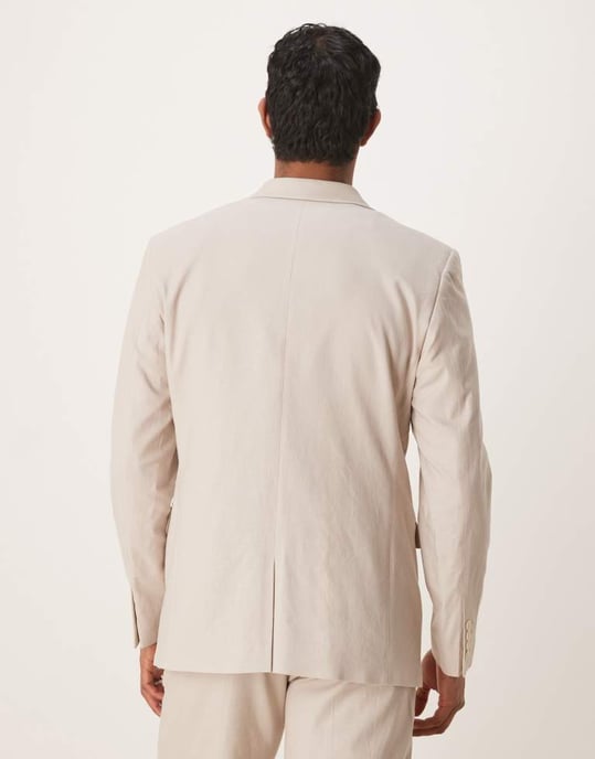 ASOS DESIGN linen blend regular suit jacket in stone - Image 4