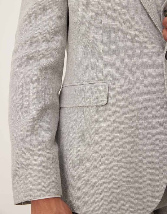ASOS DESIGN linen cotton blend slim suit jacket in grey herringbone - Image 3