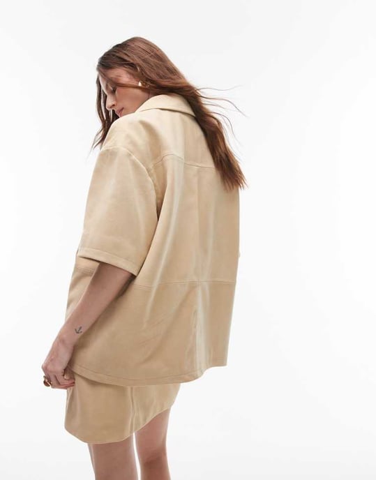 Topshop koord riktig mockaskjorta i grädde - Image 3