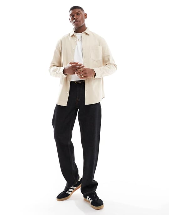 ASOS DESIGN borstad oxford vanlig skjorta i beige - Image 4