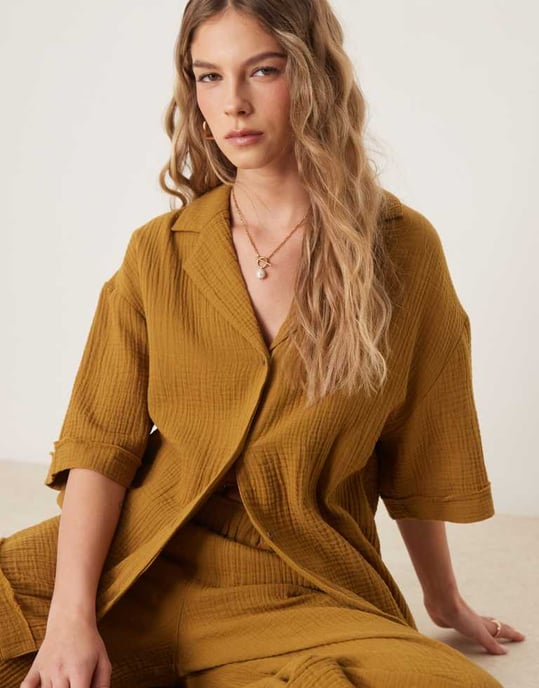 ASOS DESIGN skjorta i ostduk co-ord i oliv - Image 3