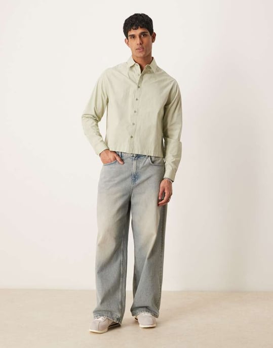 ASOS DESIGN boxy volym oversized poplin skjorta i salviagrön - Image 2