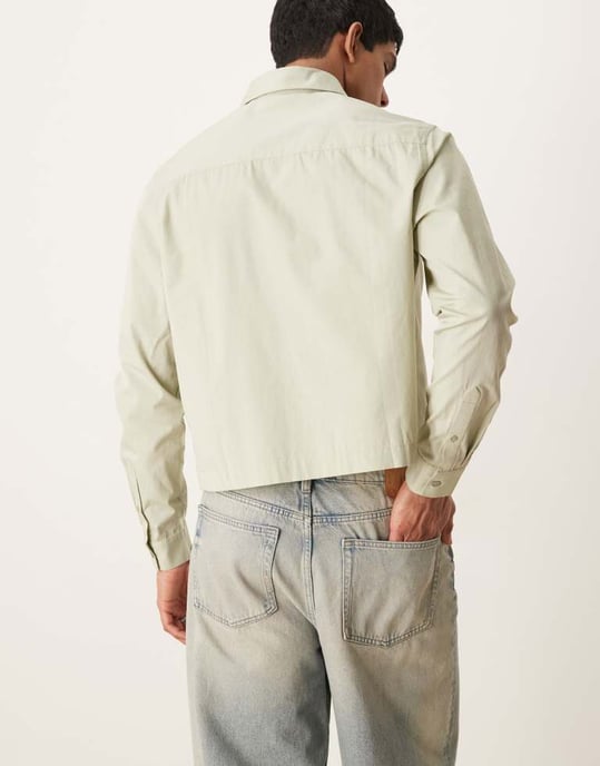 ASOS DESIGN boxy volym oversized poplin skjorta i salviagrön - Image 4