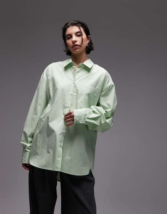 ASOS DESIGN oversized skjorta med knappdetalj bak i grön - Image 3