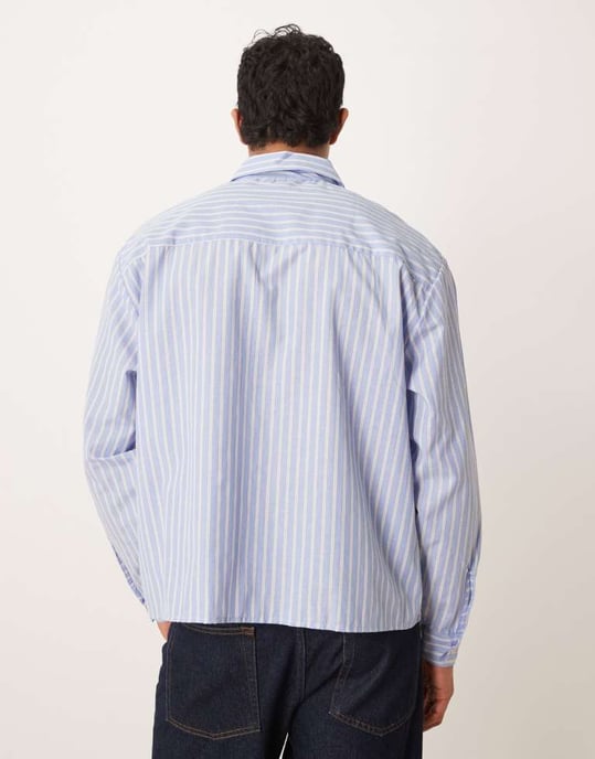 ASOS DESIGN boxy oversized striped shirt with embroidery in blue - Image 3