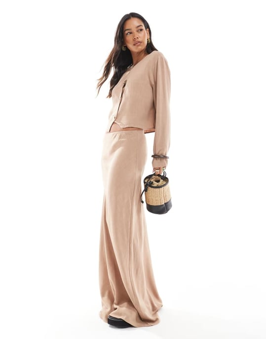 ASOS DESIGN linne-look kort koordinerad knapp-fram topp i sten - Image 2
