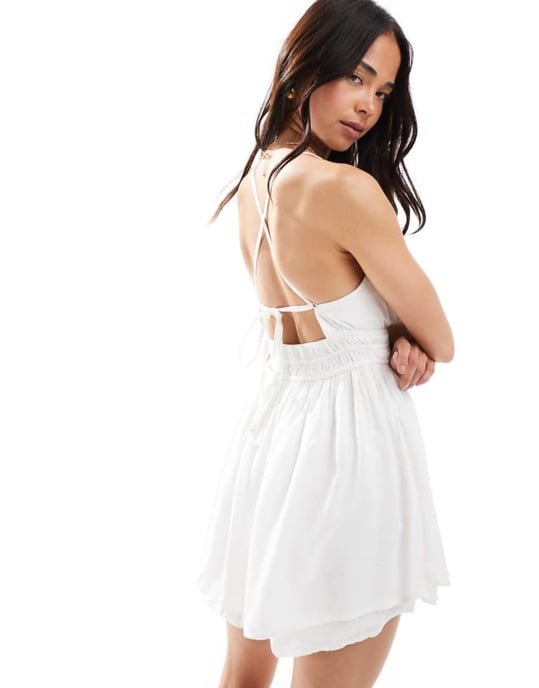 Hollister spaghetti strap cross back babydoll romper in white polka dot - Image 2