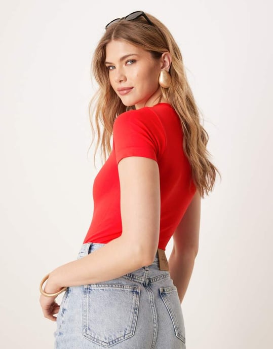 ASOS DESIGN seamless crew neck bodysuit in bright red - Image 3