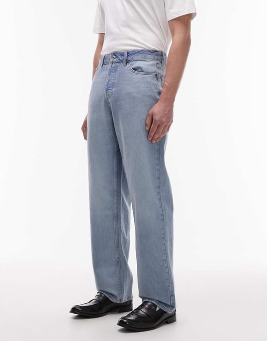 Topman stelt baggy-jeans i ljustvättad blå - Image 3