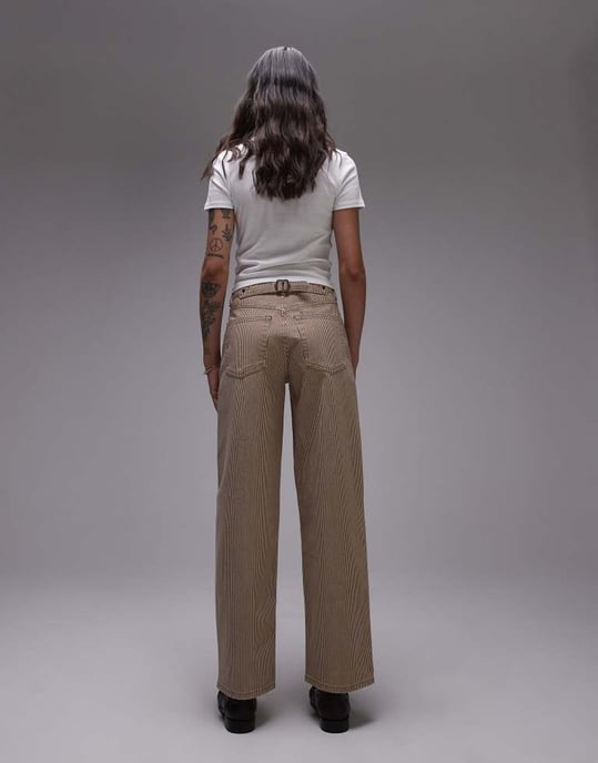 Topshop Cinch låg midja avslappnad jeans i tanrandig - Image 2