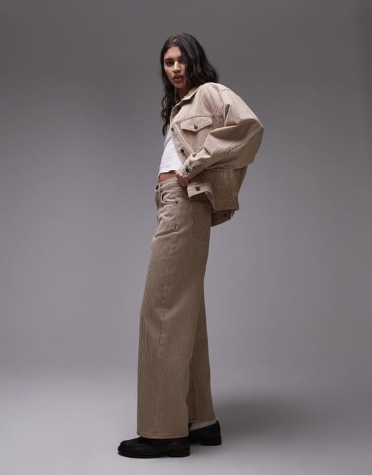 Topshop Cinch låg midja avslappnad jeans i tanrandig - Image 3