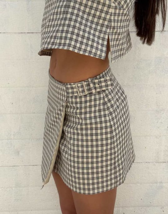 Labelrail x Barbara Ines check print wrap tailored mini skirt in brown - Image 3