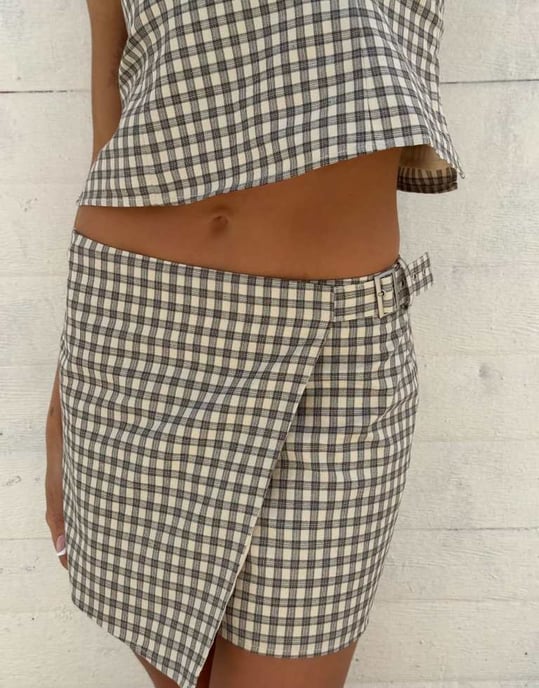Labelrail x Barbara Ines check print wrap tailored mini skirt in brown - Image 4