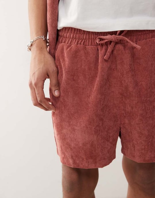 Återvunnen vintage unisex kordshorts i rosa - Image 2