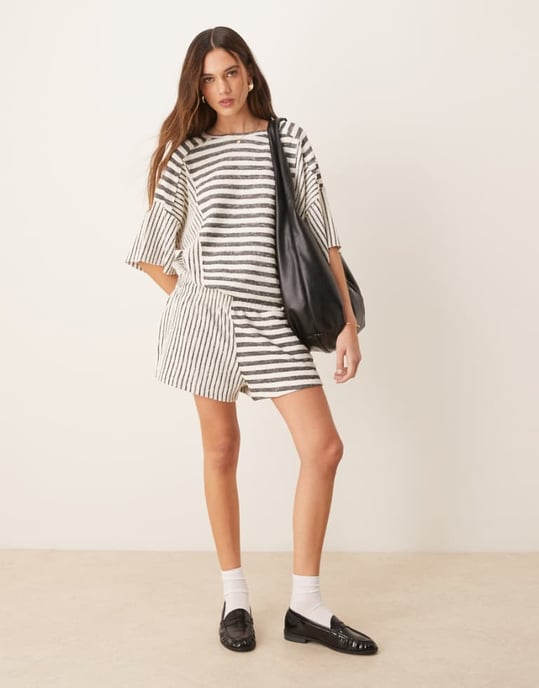 ASOS DESIGN kort co-ord i strukturerad blandad rand - Image 1