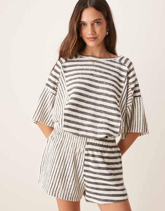 ASOS DESIGN kort co-ord i strukturerad blandad rand - Image 2